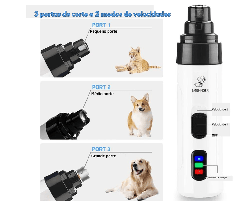 Cortador e Lixador de unha pets Recarregável