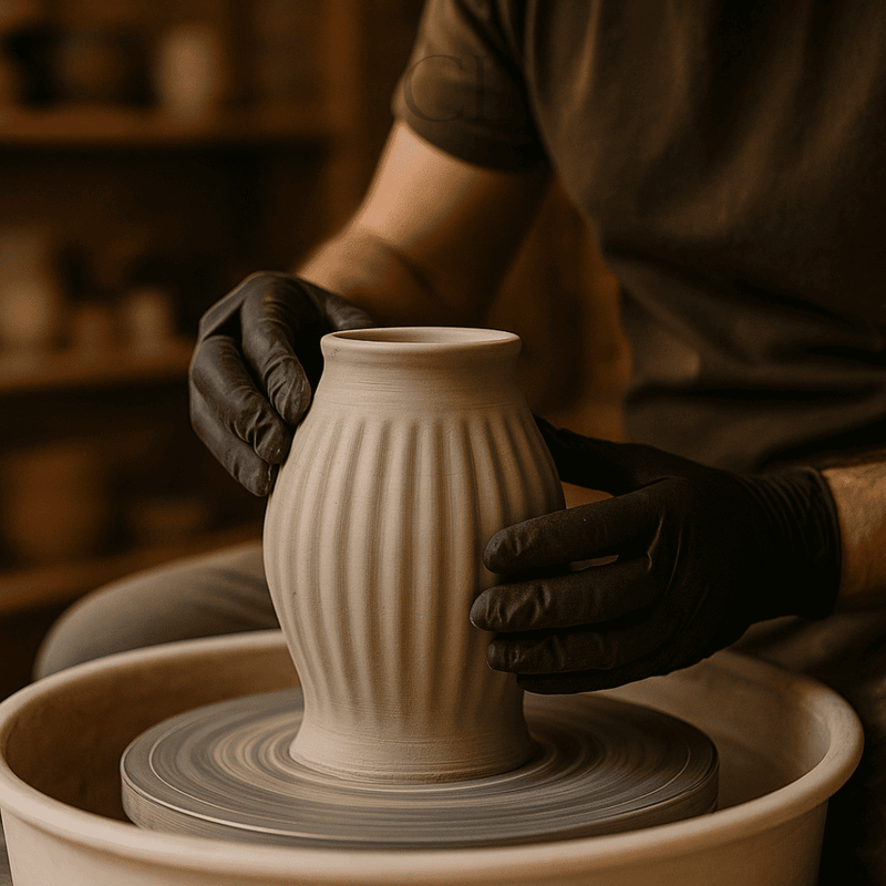 Vaso Canelado de Cerâmica com Flores Secas | Elegância Natural em Textura Fosca