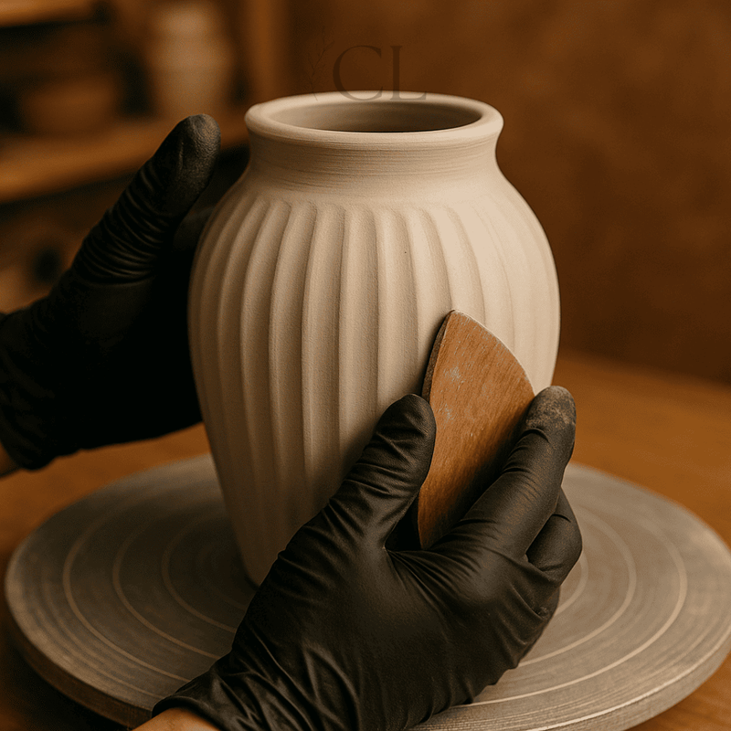 Vaso Canelado de Cerâmica com Flores Secas | Elegância Natural em Textura Fosca